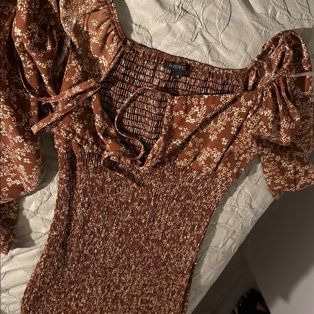 Brown Floral Smocked Dress